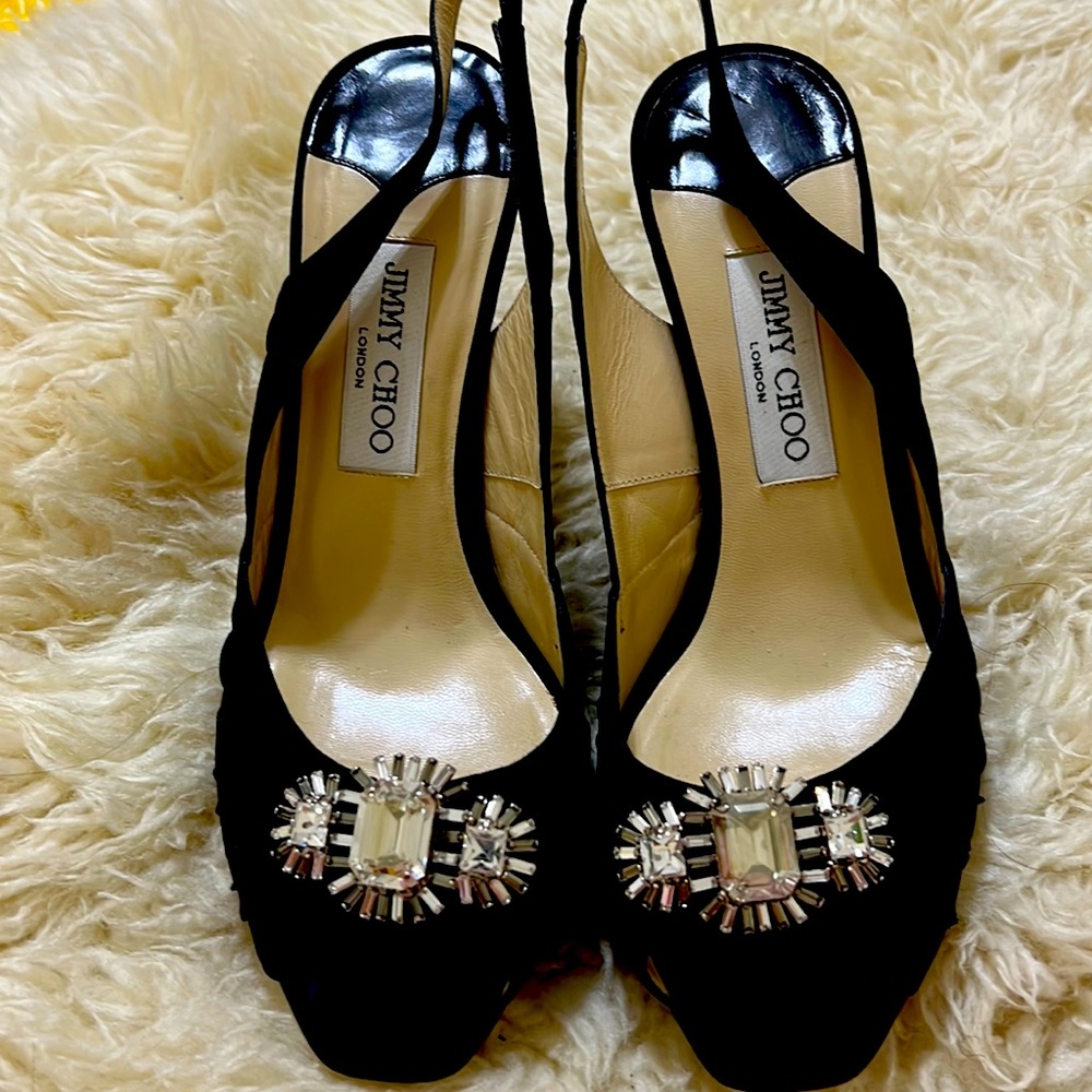 JIMMY CHOO EMBELLISHED SLINGBACK PEEP TOE HEELS size 39